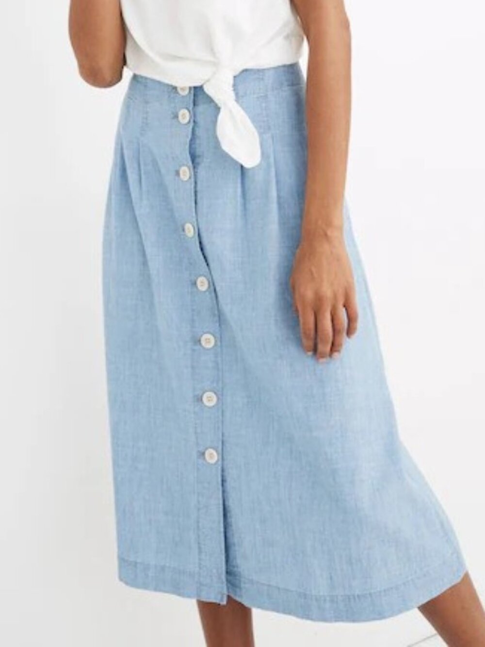 Madewell Chambray Button Front Midi Skirt l